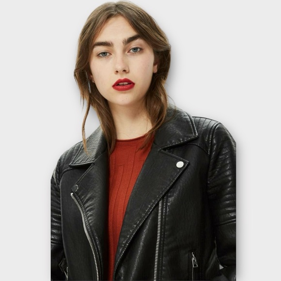 Topshop Rosa Biker Jacket Black Size 10 - Picture 15 of 15
